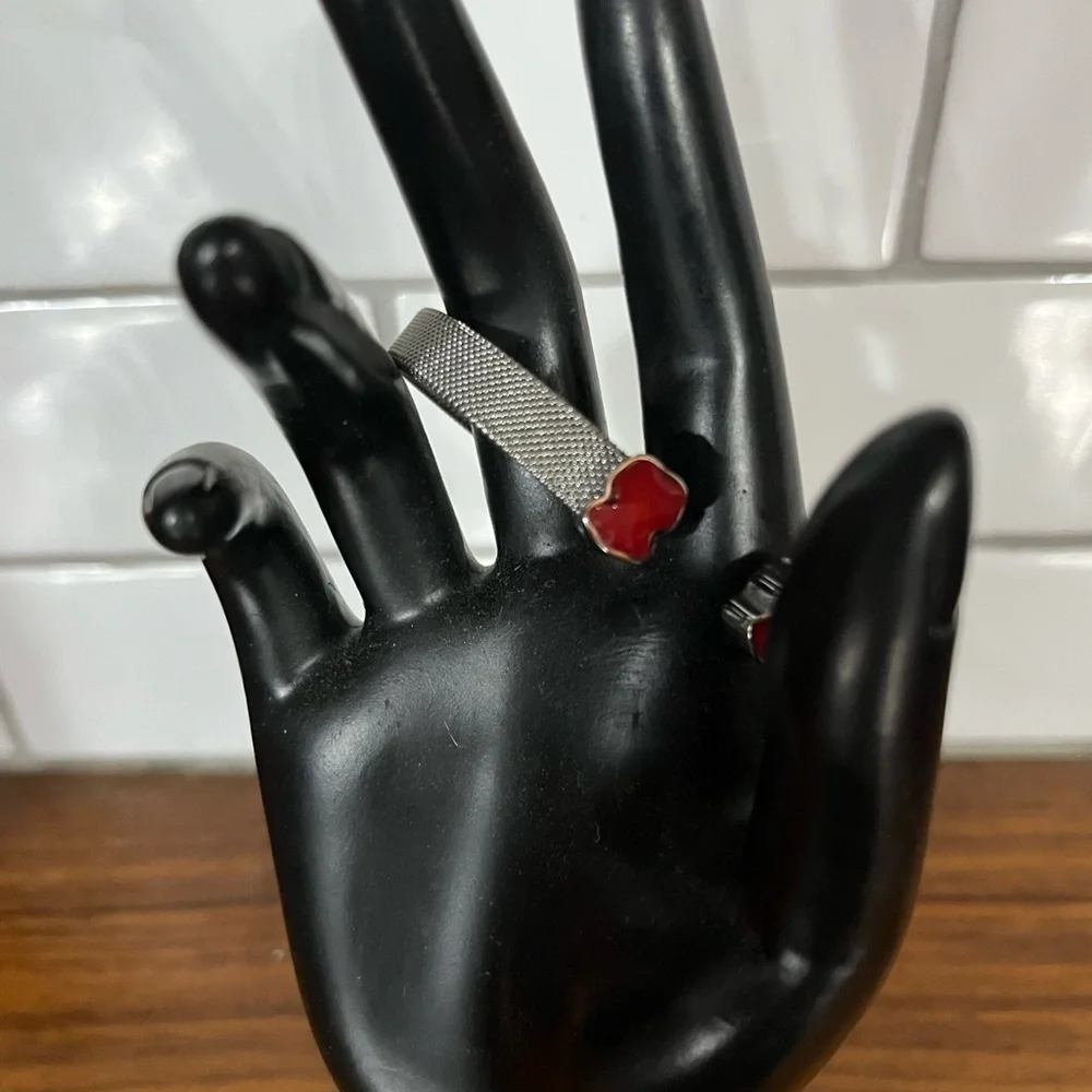 Modern Red and Silver Open-Ended Bracelet